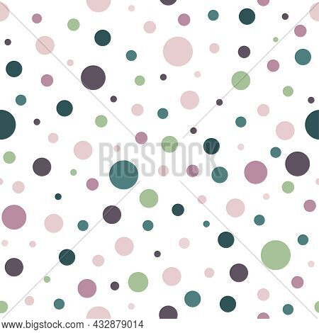 Seamless Pattern With Circles And Dots Of Green And Purple Colors. Kaleidoscope Background. Decorati