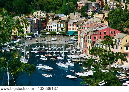 Great Aerial View Of Portofino And Its Boats