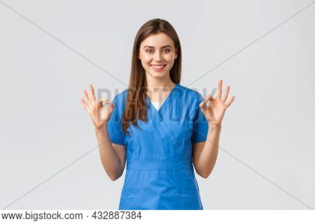 Healthcare Workers, Prevent Virus, Insurance And Medicine Concept. Confident Young Female Nurse, Doc