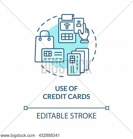 Credit Card Using Blue Concept Icon. Excessive Purchasing Lead To Drudgery And Stress. Financial Loa