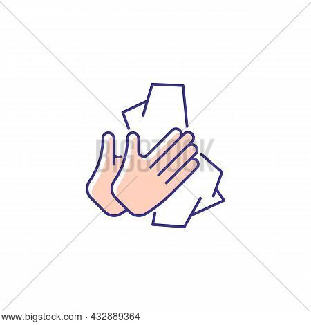 Dry Hands With Tissue Rgb Color Icon. Wiping Off Dirt And Germs From Palms. Using Antibacterial Wipe