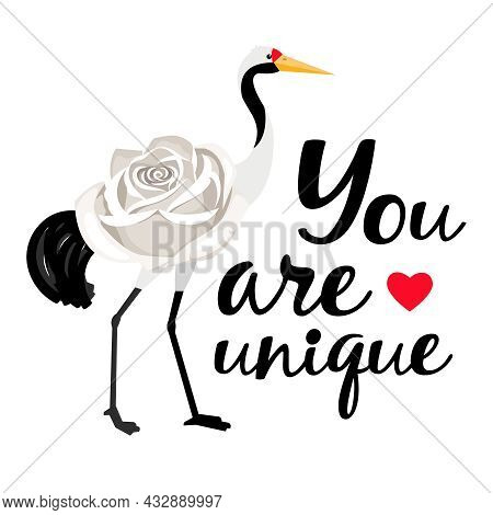 Crane Rose Body With Red Heartg Reeting Card