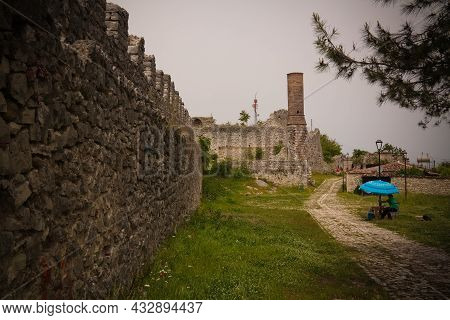Exterior View To Ruined Xhamia E Kuqe Aka Red Mosque At Berat Fortress In Berat, Albania