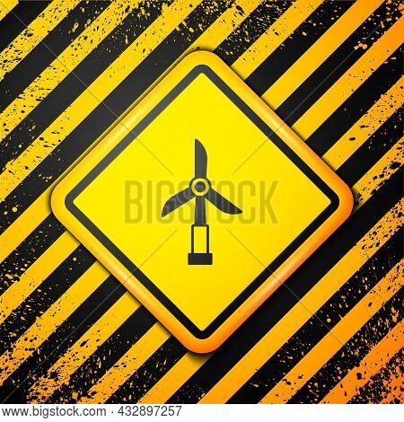 Black Wind Turbine Icon Isolated On Yellow Background. Wind Generator Sign. Windmill For Electric Po