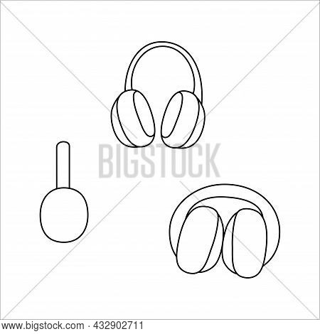 Doodle Winter Headphones, Earmuff Design. Winter Vector Illustration Isolated On White Background.