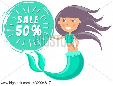 Summer Sale With Mermaid At Sea. Advertising Banner With Underwater Life Of Sea Creature. Nixie On B