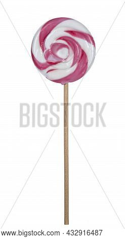 Pink Andwhite Swirled Lolly Pop, Isolated On A White Background.
