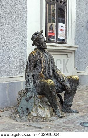Belgrade, Serbia - August 03, 2021: Bronze Statue Of Famous Poet Djura Jaksic In Skadarlija Street.
