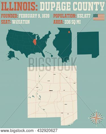 Large And Detailed Map Of Dupage County In Illinois, Usa.