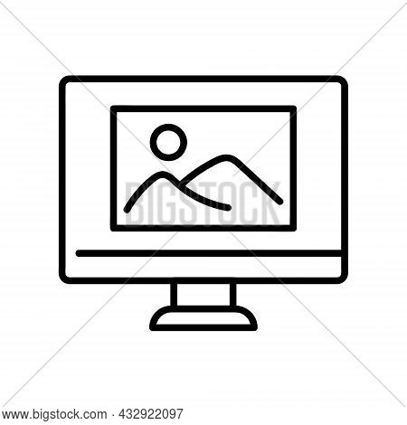 Picture Icon. Flat Pictogram For Web. Line Stroke. Simple Photo Symbol Isolated On White Background.