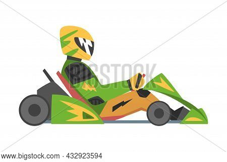 Kart Racing Or Karting With Man Racer In Open Wheel Car Engaged In Motorsport Road Extreme Driving V