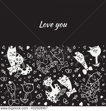 Valentines Card In Black And White Colors.