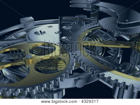Uurwerkmechanisme close-up met vistuig en rondsel