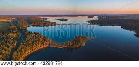 Aerial View Of Plateliai Lake, The Biggest Lake In Samogitia. It Is The Central Attraction In The Ze