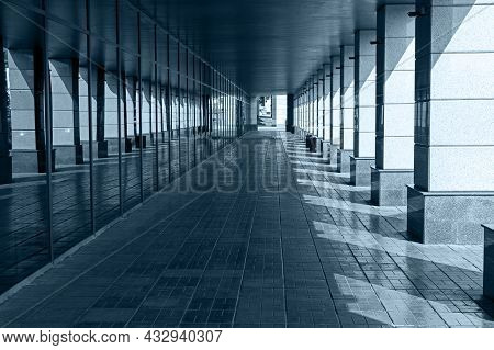 Long Passage With Columns. Office Building At Ovchinnikovskaya Embankment, Zamoskvorechye, Moscow, R