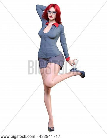 Sexy Woman Red Hair Office Secretary.