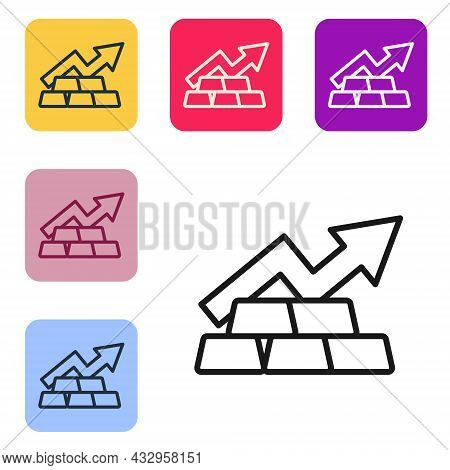 Black Line Finance Growth Chart Arrow With Gold Bars Icon Isolated On White Background. Financial Su