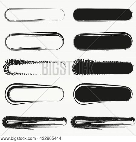 Brush Empty And Filled Oval Shaped Icon On White Background. Ink Pattern. Line Art. Vector Illustrat