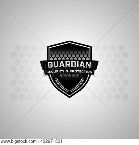 Secure And Protection Safety Shield Logo Icon Symbol For Security Company With Hexagon Honeycomb Pat