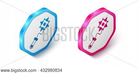 Isometric Medieval Chained Mace Ball Icon Isolated On White Background. Morgenstern Medieval Weapon 