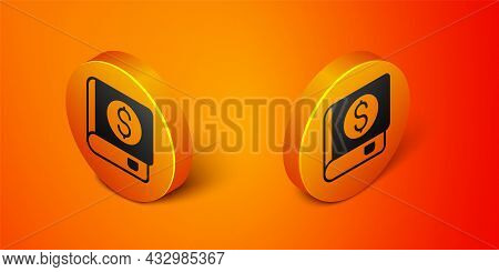 Isometric Financial Book Icon Isolated On Orange Background. Orange Circle Button. Vector