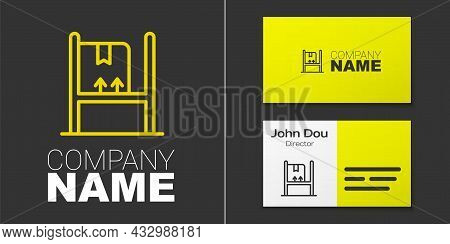 Logotype Line Warehouse Interior With Boxes On Racks Icon Isolated On Grey Background. Logistics, Ca