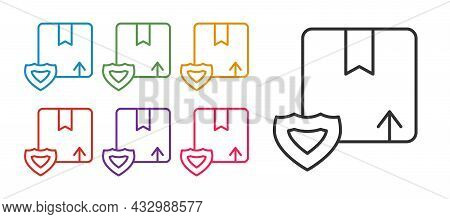 Set Line Delivery Security With Shield Icon Isolated On White Background. Delivery Insurance. Insure