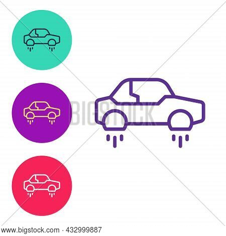 Set Line Fantastic Flying Car Icon Isolated On White Background. Hover Car Future Technology Future 