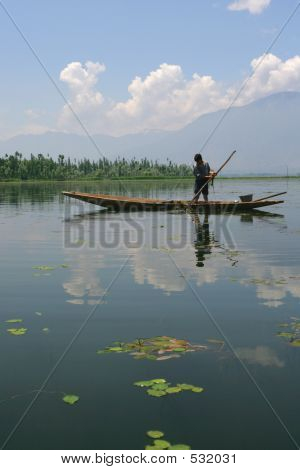 Chlapec sbírat jezero tráva
