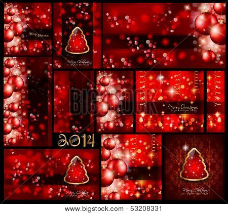 Christmas Background Collection with differrent shapes and all in red style with golden balls