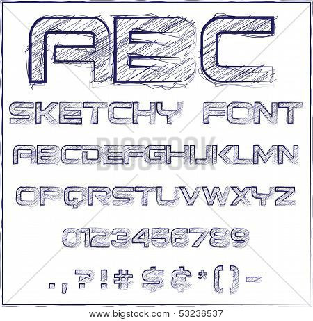Vector Illustration Of Sketched Characters In Blue Ink