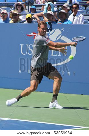 Professional tennis player Tomas Berdych from Czech Republic practices for US Open 2013
