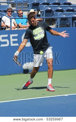 Grand Slam champion and professional tennis player Juan Martin Del Potro practices for US Open 2013