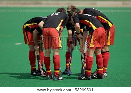 BLOEMFONTEIN, SOUTH AFRICA - MARCH 14: German players at an international men's field hockey game between Germany and South Africa March 14, 2009 in Bloemfontein. Germany won 4-3.
