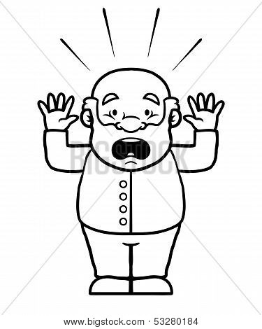 Black and white old man being shocked