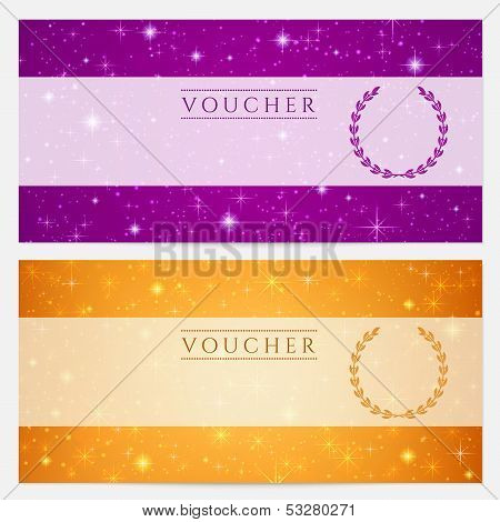 Voucher,Gift certificate, Coupon with sparkling, twinkling stars (blank template)