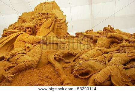 Sand Sculpture Of Knightly Battle