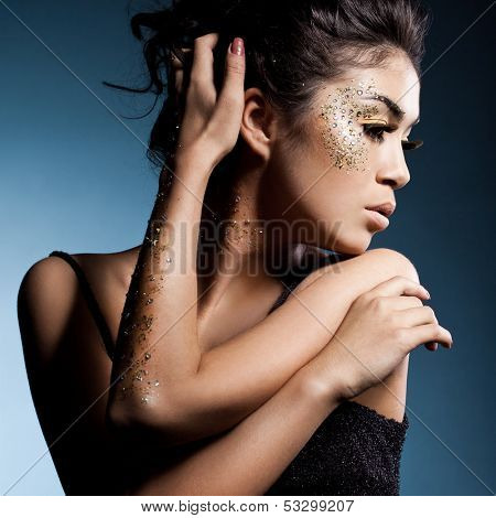 elegant fashionable woman in black clothes
