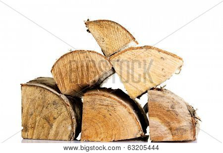 Stack of wood pieces. Isolated on white.