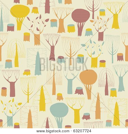 Trees Seamless Pattern In Colors