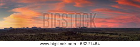 Panorama Of The Namibian Savannah At Sunset