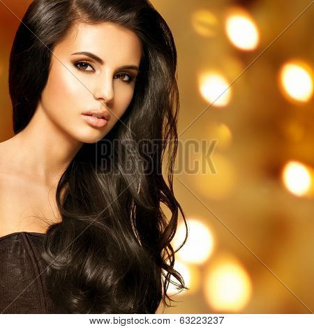 Portrait of a beautiful indian woman with long hairs over art creative background