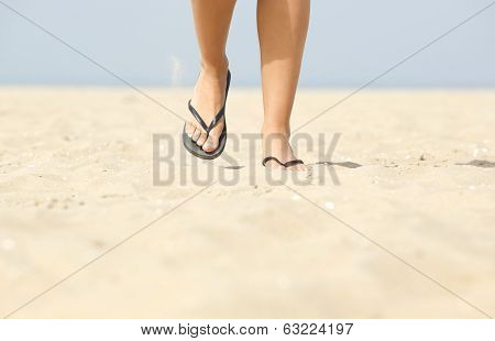 Front View Woman Walking On Beach