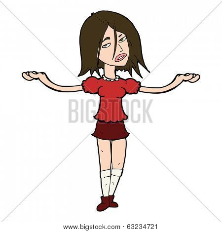 cartoon woman shrugging shoulders