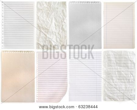 retro vintage pages ripped off from the notebook collection isolated on white