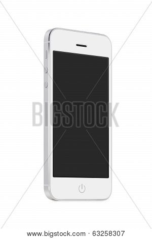 Bottom Up View Of White Mobile Smart Phone With Blank Screen