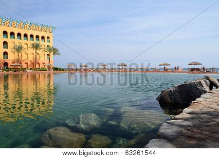 Salty Lake With Transparent Water And Reflection