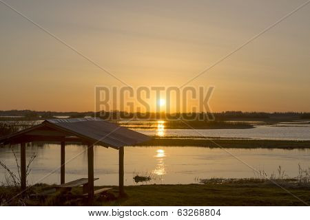 Sunrise in early spring in the Biebrza National Park, Poland, Podlasie