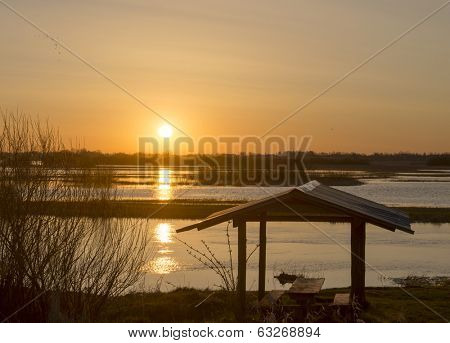 Sunrise in early spring in the Biebrza National Park, Poland, Podlasie