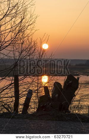 Sunrise in early spring in the Biebrza National Park, Poland, Podlasie